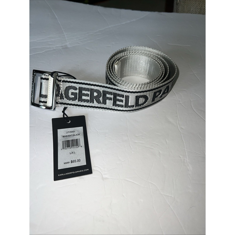 Karl Lagerfeld Logo Webbing Belt -Gray |NWT | Size L/XL |